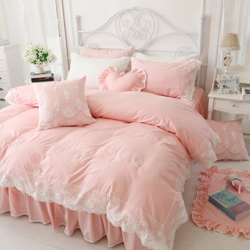 Korean pastoral bedding set hollow embroidery lace duvet cover wrinkle