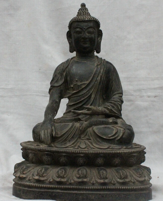 

song voge gem S1741 16" Old Chinese Buddhism Purple Bronze Dynasty Amitabha Shakyamuni Buddha Statue