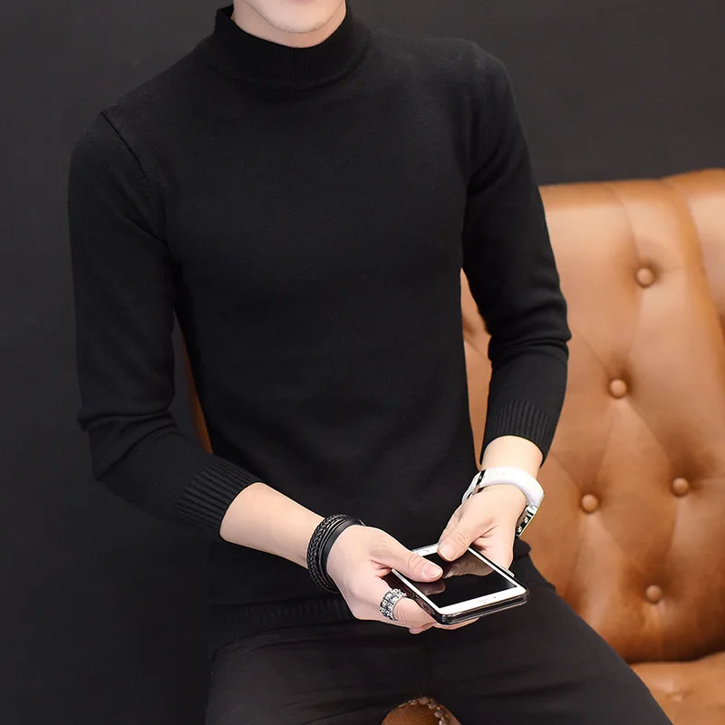 Men Sweaters Turtleneck Clothes 2019 Classic Simplicity Pullover Sweater Men Solid White Red Blue Orange Grey Black Sweaters