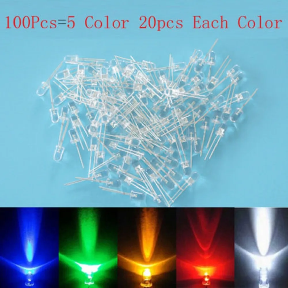 

New High Performance Five Color LED Light Bulb High Power 2pin Emitting Diode Lamps Super Bright 3MM Assorted Kit Wholesale