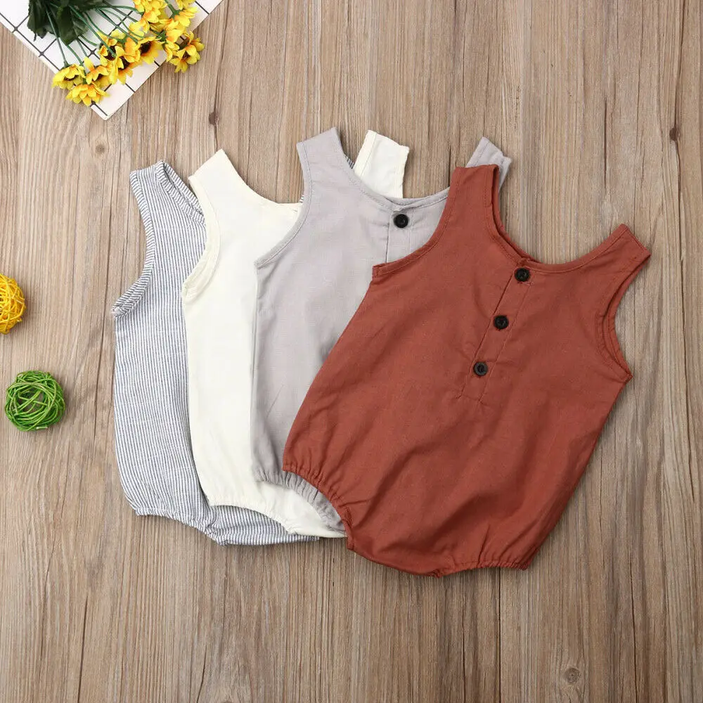 

2019 Canis Summer Newborn Baby Girl Boy Sleeveless Clothes Cotton Solid Bodysuit Casual Outfits