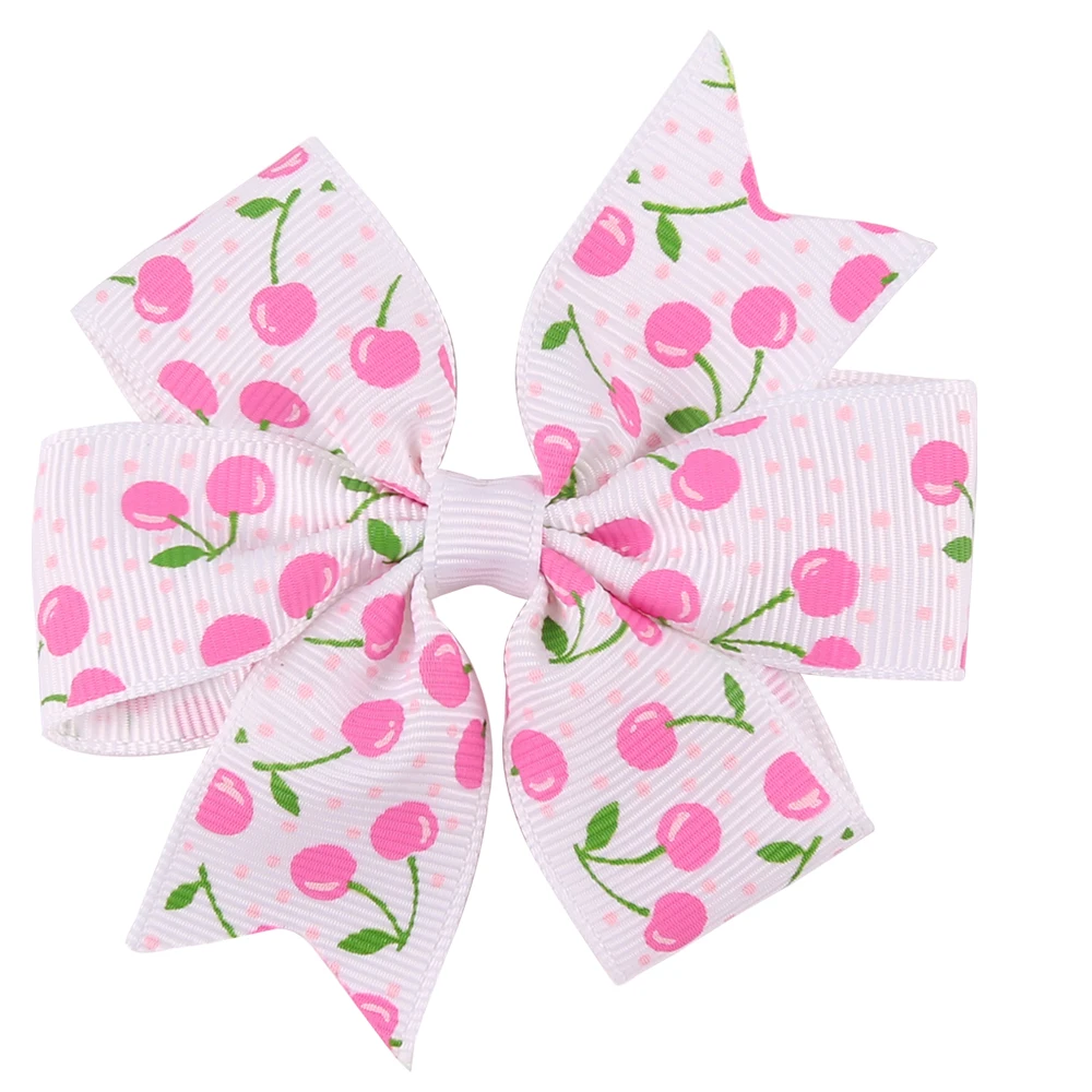 

8.5cm Children's swallow tail bow hair clip cartoon chery fruit zebra dots stars skull leopard printed hair bowknot retail