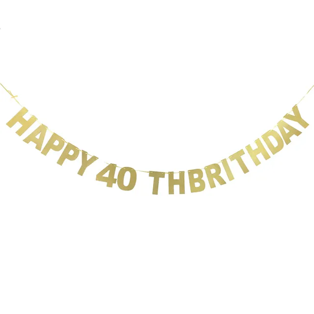 Gold/Black/Silver Glitter Happy 40th Birthday Banner Fourty Anniversary ...