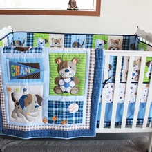 Новинка, 7 шт., Комплект постельного белья для малышей, комплект КРОВАТКИ для кроватки, набор для детской кроватки с рисунком маленькой собаки, одеяло, бампер, простыня занавеска
