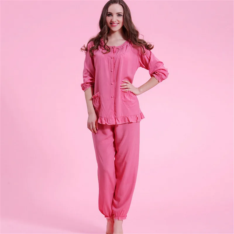 National Style Womens night gown Loose Pajamas Sets,100 cotton nightwear Printing Two piece