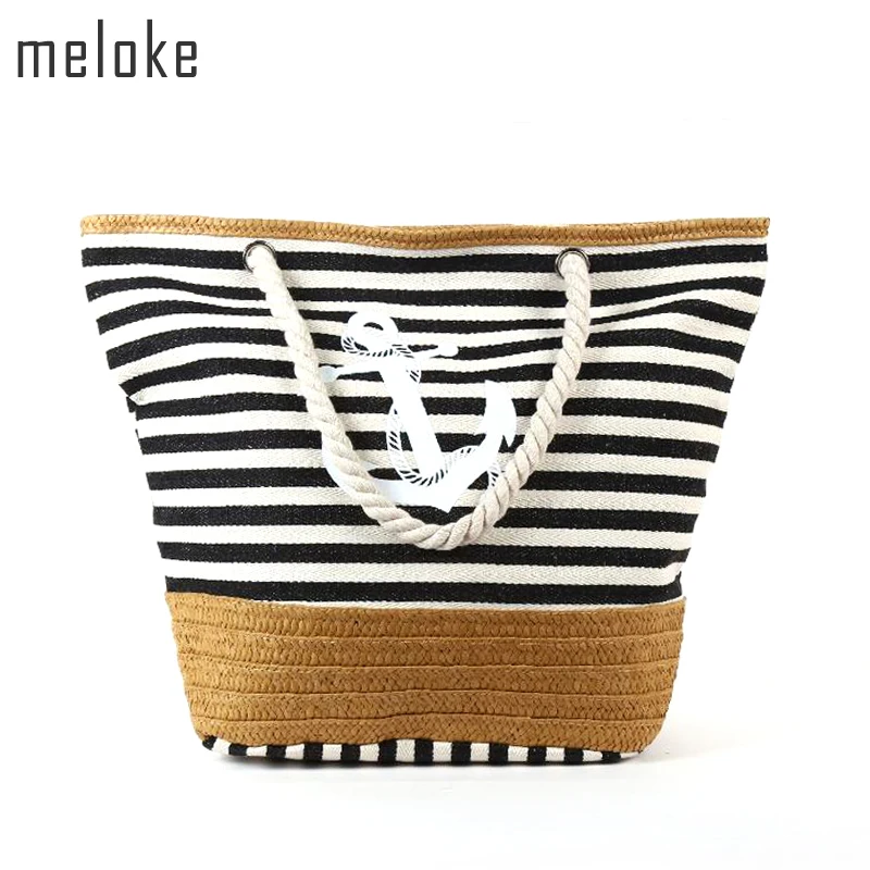 Meloke 2019 حقيبة شاطئية قماش القش حقيبة شاطئية شريط المطبوعة قماش حقيبة يد حبل مقبض حزام حقيبة كتف كبيرة حمل MN531 Meloke 2019 حقيبة شاطئية قماش القش حقيبة شاطئية شريط المطبوعة قماش حقيبة يد حبل مقبض حزام حقيبة كتف كبيرة حمل MN531