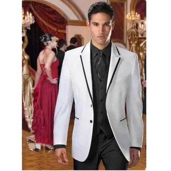 

2018 Latest Coat Pant Design White Black Wedding Suits for Men Groom Tuxedo Slim Fit mens suits 3 Piece Blazer Terno Masculino