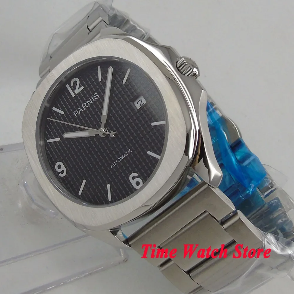 Parnis watch 40mm square case sapphire glass black dial luminous bracelet MIYOTA 821A Automatic movement Men's watch men 1049 Parnis watch 40mm square case sapphire glass black dial luminous bracelet MIYOTA 821A Automatic movement Men's watch men 1049