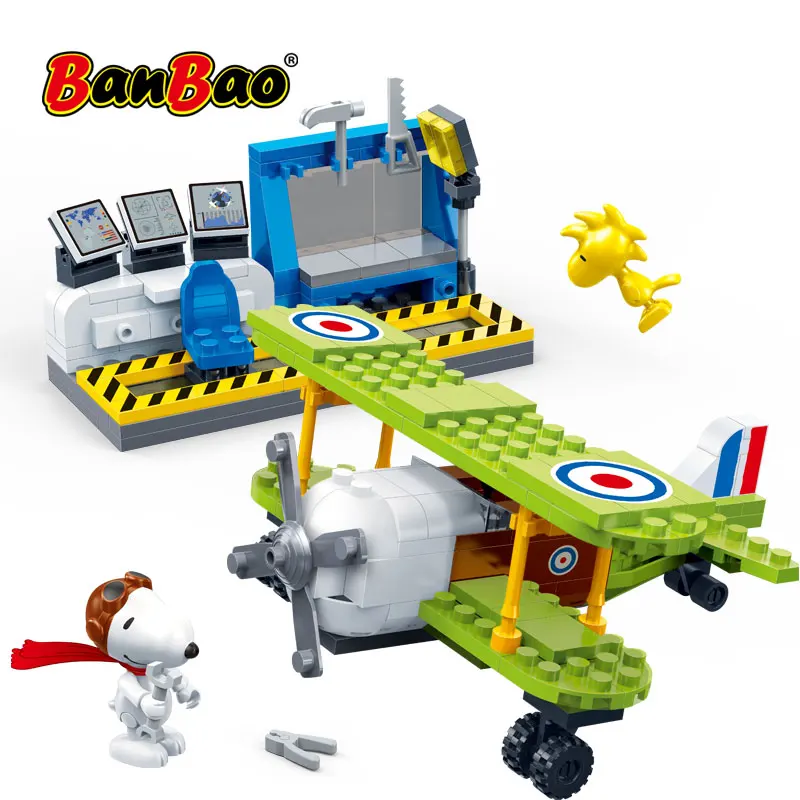 

BanBao 7522 Snoopy IP Peanuts Figure Airforce Base Air Plane Building Blocks DIY Toys For Children Kids Educational Model Bricks