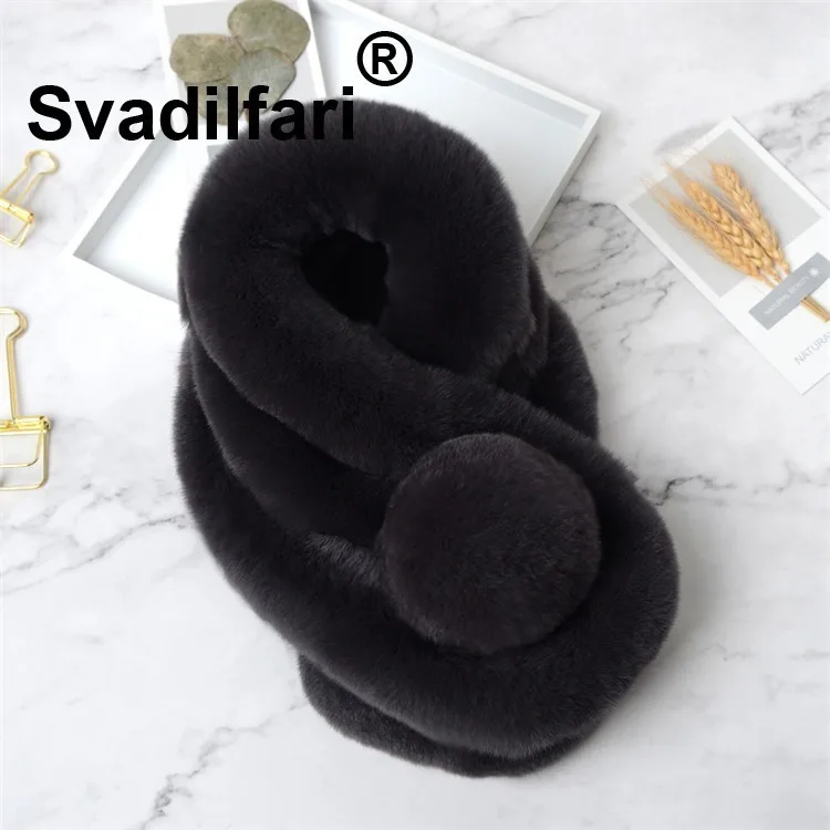 Svadilfari Женская Зимняя мода натуральный настоящий мех кролика кольцо шарф женские теплые шарфы натуральный мех шарф для женщин - Цвет: dark gray