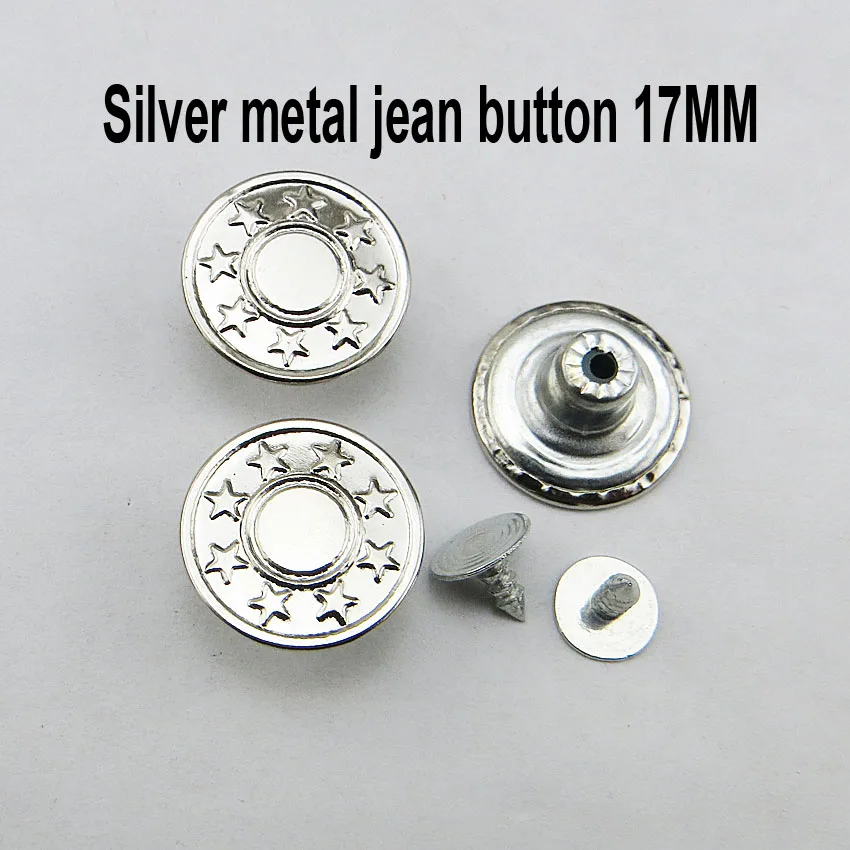 17mm SILVER Star Buttons Pattern Jean 