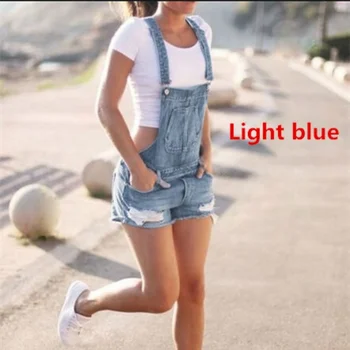 

Women Strap Denim Short Bib Overalls Jumpsuits and Rompers Playsuit Hole Cowboy Jeans Shorts Female Plus Size S-5XL