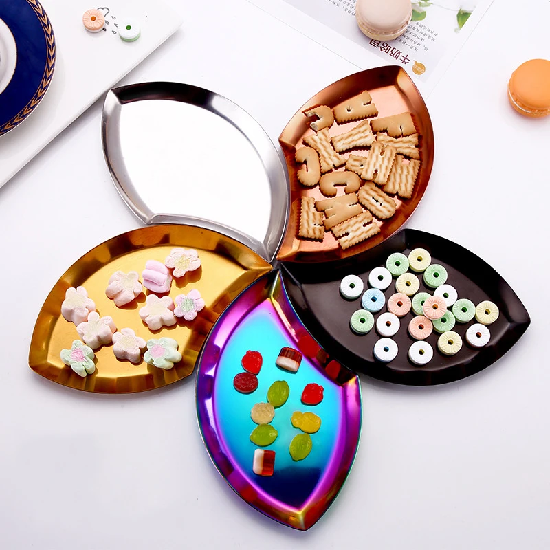 

Colorful Metal Storage Tray Stainless Steel Candy Fruit Plate Dessert Cake Small Items Tray Can Combinable Home Decor Articles
