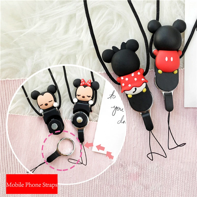 

Multi-function Cartoon Stereoscopic Mickey Mobile Phone Straps Rope for iphone 6S 7 8 XS Lanyard Neck Strap Phone Decoration