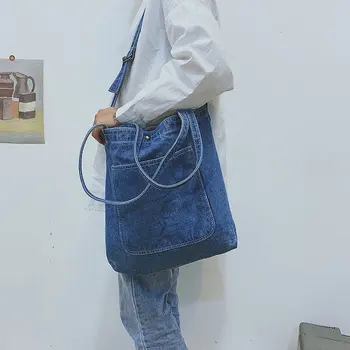 

2019 Summer New Hot Fashion Denim Bags Handbags for Women Female Casual Simple Zipper Tote Bags Shoulder Bags Messenger Bags