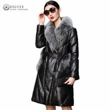 Модная теплая зимняя куртка женские Куртки из натуральной овечьей кожи женский воротник из лисьего меха белый пуховик из натуральной кожи куртка okb173