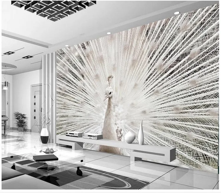 

3d photo wallpaper custom 5D mural European white peacock TV background wallpaper wallpaper living room sofa decoration