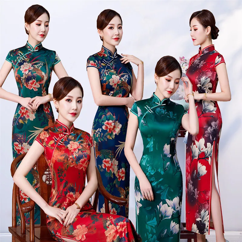 Китайское свадебное платье женское Cheongsam тонкое китайское традиционное платье женское длинное Qipao для свадебной вечеринки платье размера плюс