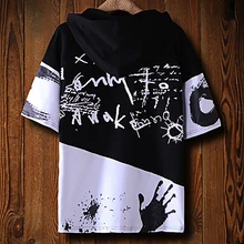 Летняя мужская футболка размера плюс 2XL-7xl 8XL в стиле хип-хоп футболка с капюшоном мужская повседневная футболка с коротким рукавом с капюшоном и принтом 150 кг 155 см