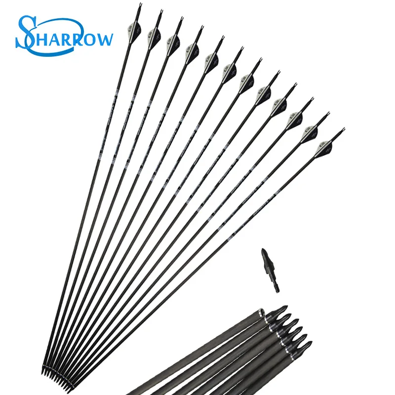 

12/24pcs Archery Pure Carbon Arrows Plastic Feather 350 Spine ID 6.2mm Arrow Fit For Outdoor Sports Shooting Hunting Accessories