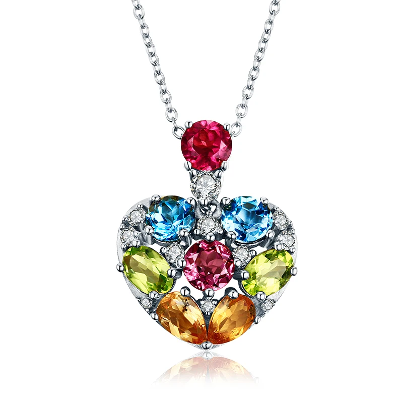 

100% 925 Sterling Silver Heart Pendant Neckace for Women Natural Citrine Stone Crystal Fine Jewelry Party Necklaces for Girls