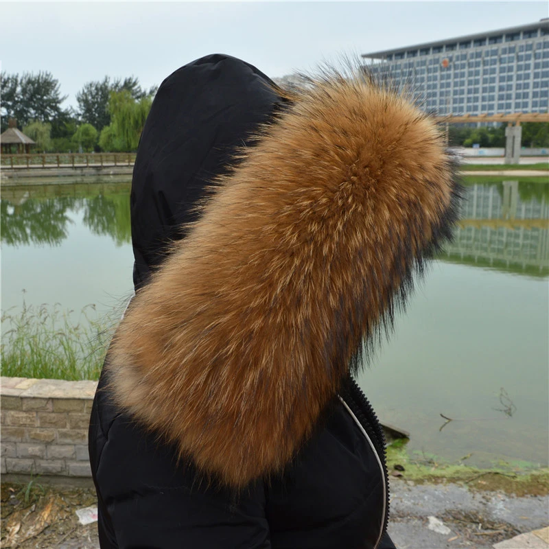 

100% Raccoon Fur Collar Winter Women's Real Fur Collar Neck Cap 60/70/80cm Collar Soft Fur Scarf Neck Warmer Scarves Fashion