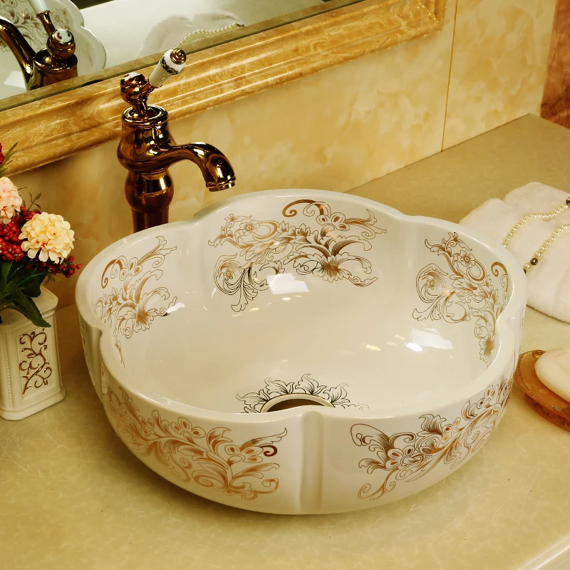 Artistic Procelain wash basin bathroom sink bowl countertop Flower