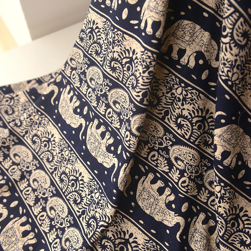 

Tibetan Blue Elephant Cotton and Hemp Fabric Original Shirt, Blouse, Trousers, Skirt and Clothing Fabric