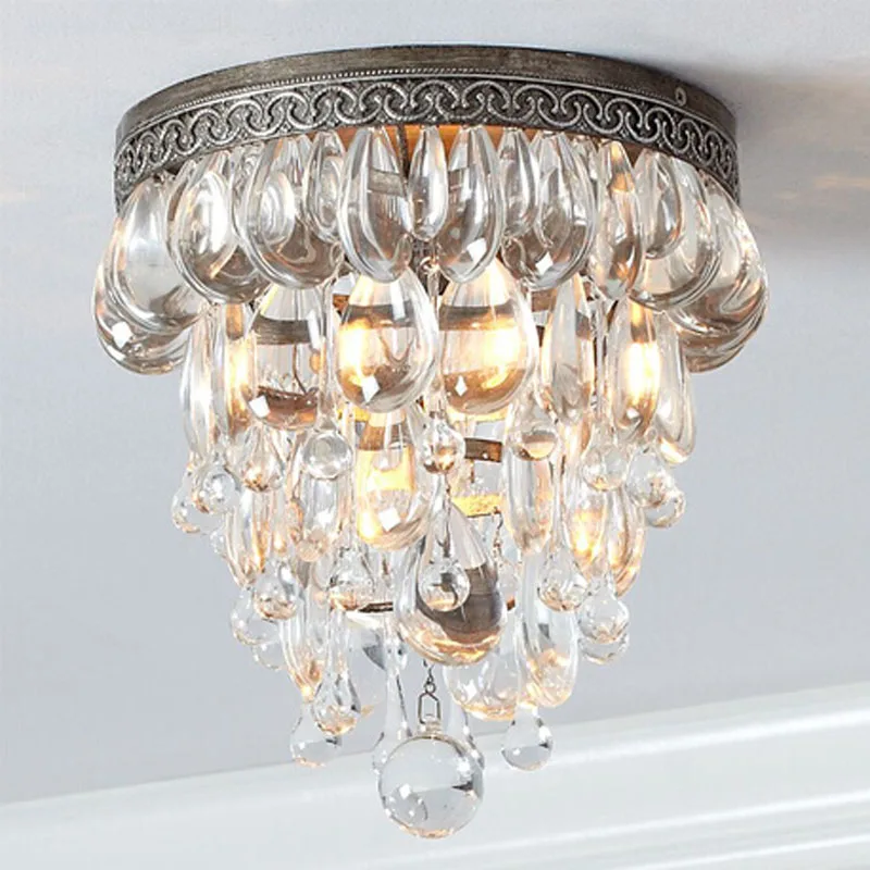 

American luxury crystal creative ceiling light simple modern retro living room balcony bedroom ceiling lamp Retro lighting