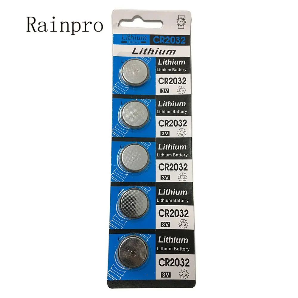 Rainpro 5PCS/LOT 3V CR2032 2032 Coin Cell Button Wholesale High Capacity Lithium Battery For Toys Remote/Watch