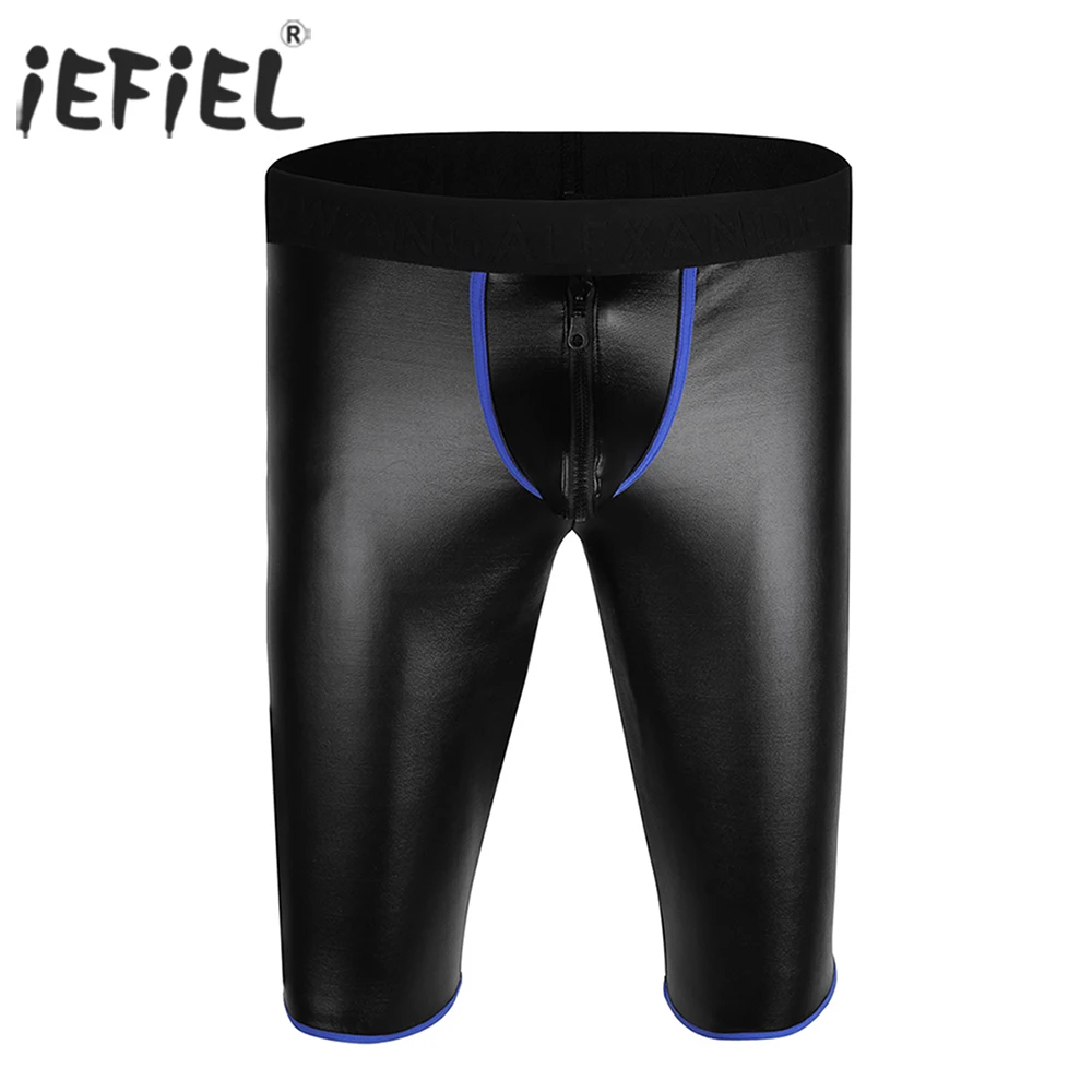 

iEFiEL Mens Leather Zipper Open Pouch Jockstraps Gay Sexy Shorts Tights Skinny Slim Fit Mens Clothes for NightClub Shorts