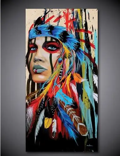 

2018 Printed The Indians Feathered Painting Canvas Print Room Decor Canvas Art Wall Poster Picture Unframed