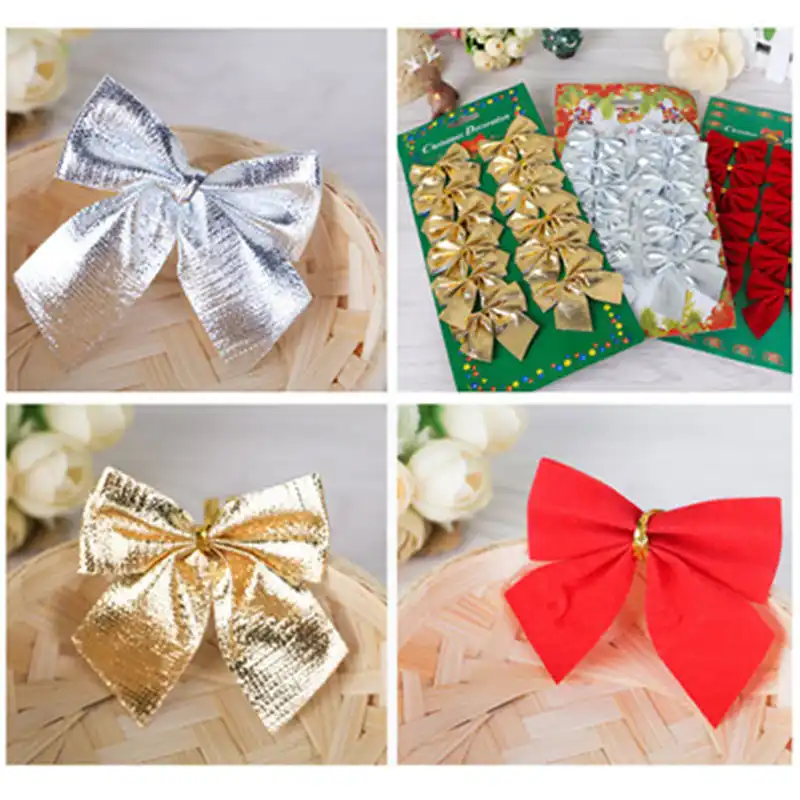 12X Christmas Tree Bow Decoration Baubles XMAS Party Garden Bows Ornament 、Pop