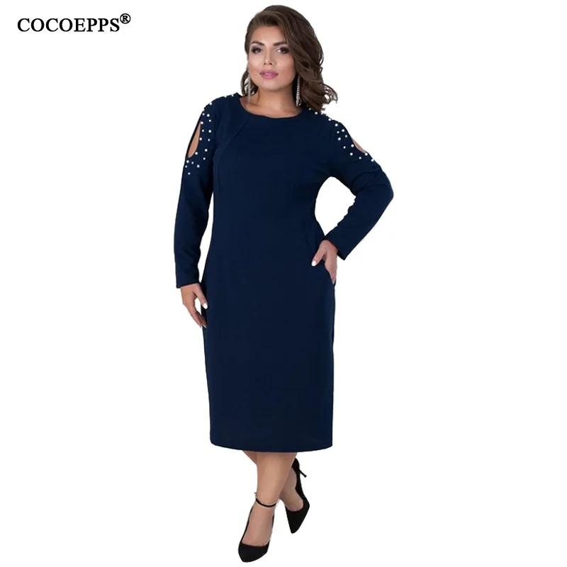 Billig 5XL 6XL 2019 Winter Große Größe Frauen Kleid Frühjahr Langarm Große Plus Größe Kleid Casual aushöhlen Damen Elegante party Kleider