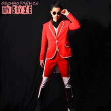 M-6XL! Певец из ночного клуба DSDJ quanzhilong GD красный сплайсированный костюм набор бар костюм аксессуары