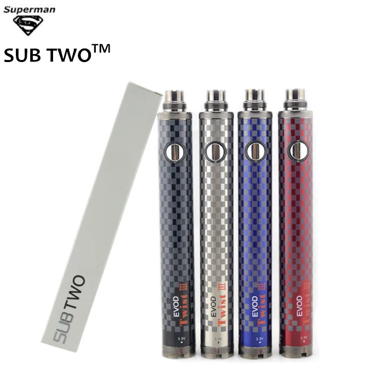 SUB TWO EVOD Twist 3 battery EVOD Twist III Adjustable Voltage 3.3V-4.8V vs Evod twist II USB pass through vaporizer e cigarette