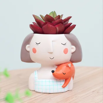 

Flower Girl Flower Planter European Style Resin Succulent Plants Planter Pot Mini Bonsai Cactus Flower Pot
