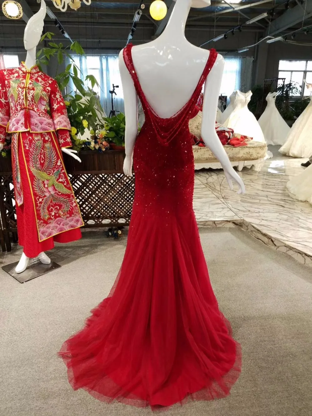 burgundy evening dress