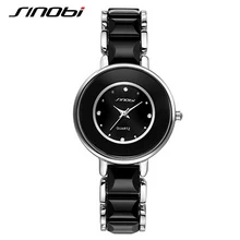SINOBI Noir Montre de Marque Femmes Imité Dames En Céramique De Luxe Bracelet Montres 2016 Fine En Acier Vogue Quartz Femme Montre-Bracelet