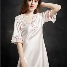 Взрывные Модели лето и осень шелк тонкая секция Имитация шелк сексуальная ночная рубашка с коротким рукавом домашний сервис пакет