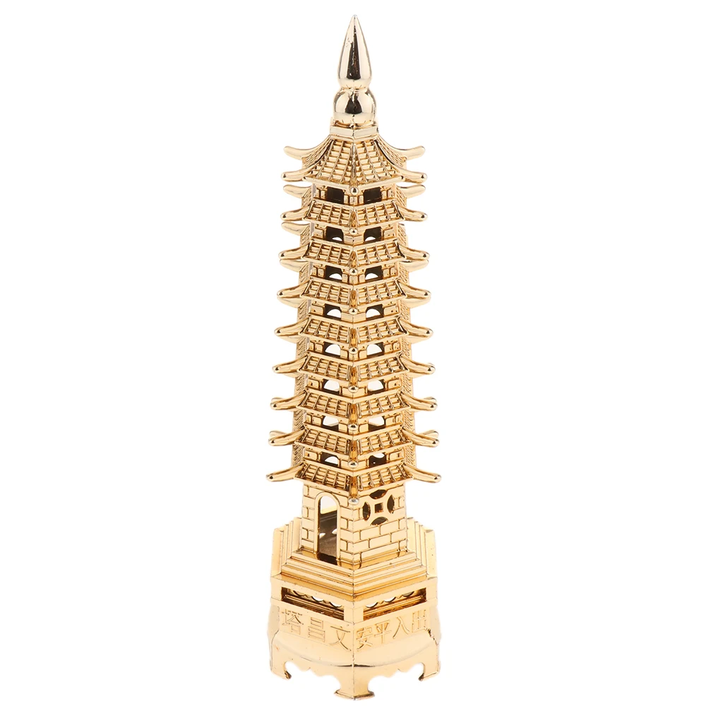 Metal Pagoda China Wenchuang Tower House Desktop Figurine Decor Fengshui Collectible Figurines Craft