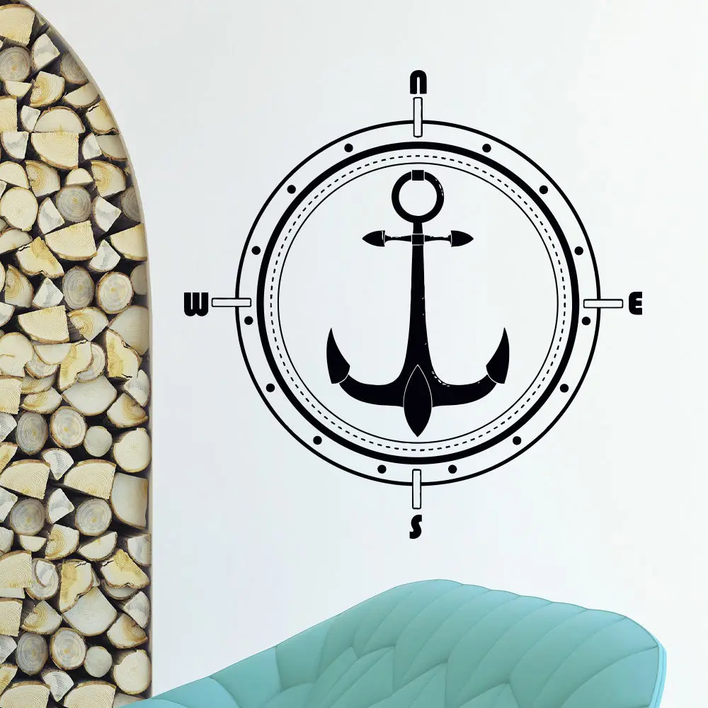 

Wind Rose Anchor Compass Wall Sticker Art Home Removable Travel Geography Decoration Vinyl Sea Compass Anchor Style Poster W436