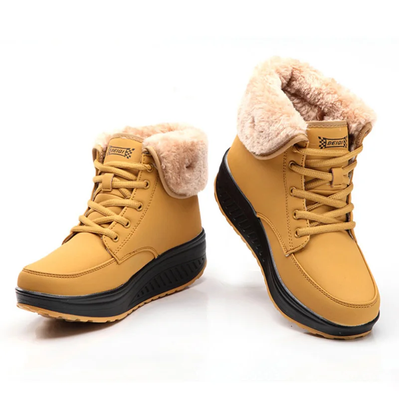 Winter snow boots women sneakers new fashion solid lace-up warm ankle boots women shoes wedges casual shoes woman