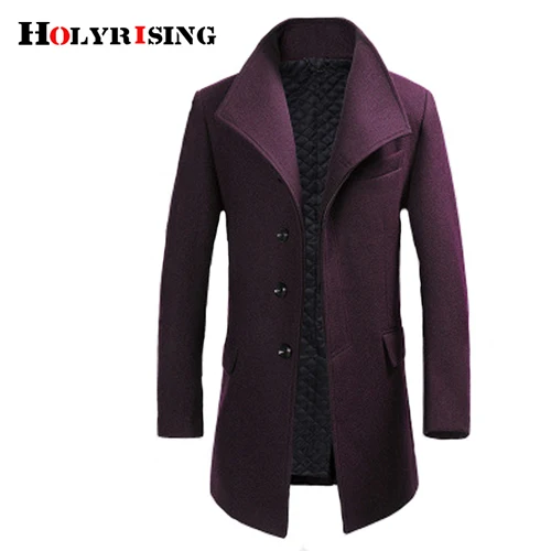 Holyrising Casaco Masculino Inverno утолщенное шерстяное пальто для мужчин с отложным воротником пальто на одной пуговице шерстяная куртка для мужчин 18402-5 - Цвет: Wine Red