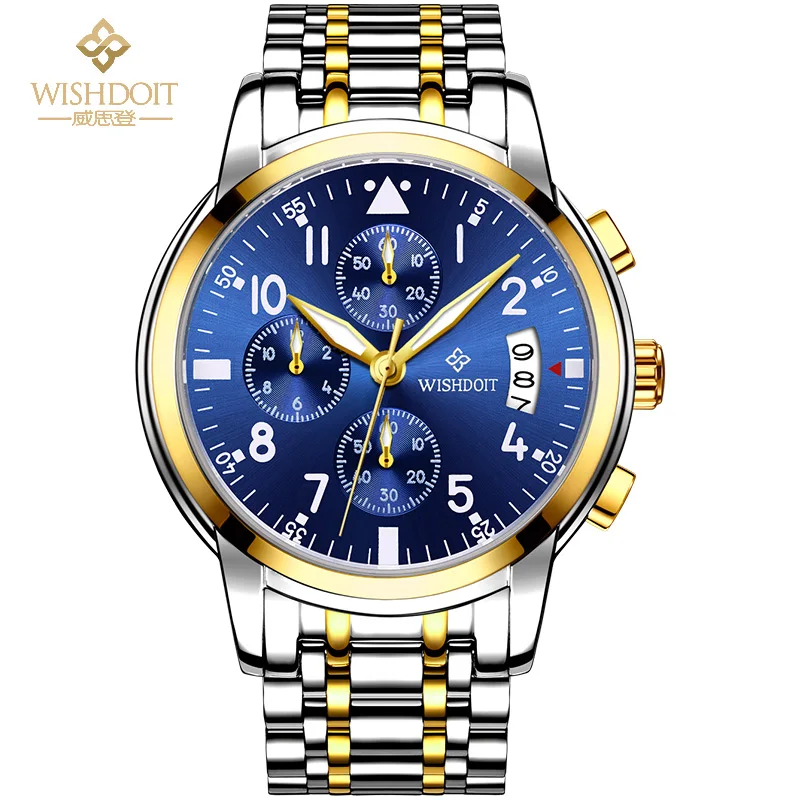 

WISHDOIT Men's Watch Luxury Brand Multifunction Stainless Steel Quartz Waterproof Sports Watches Chronograph Relogio Masculino