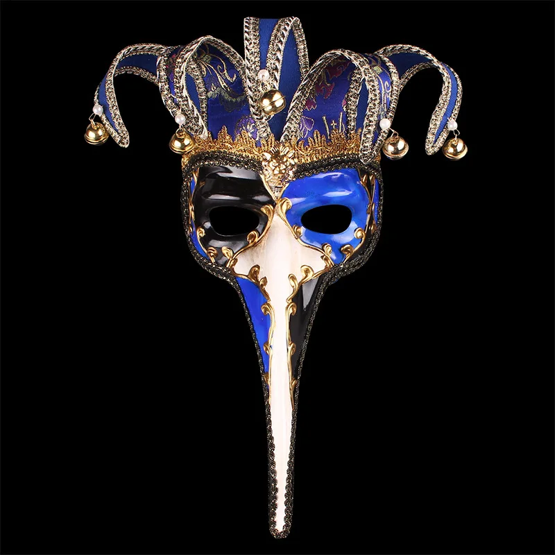 Для мужчин женщин половина лица длинный нос Марди Гра Венецианская маскарадная театральная Шут маска карнавальные вечерние мяч - Цвет: Синий