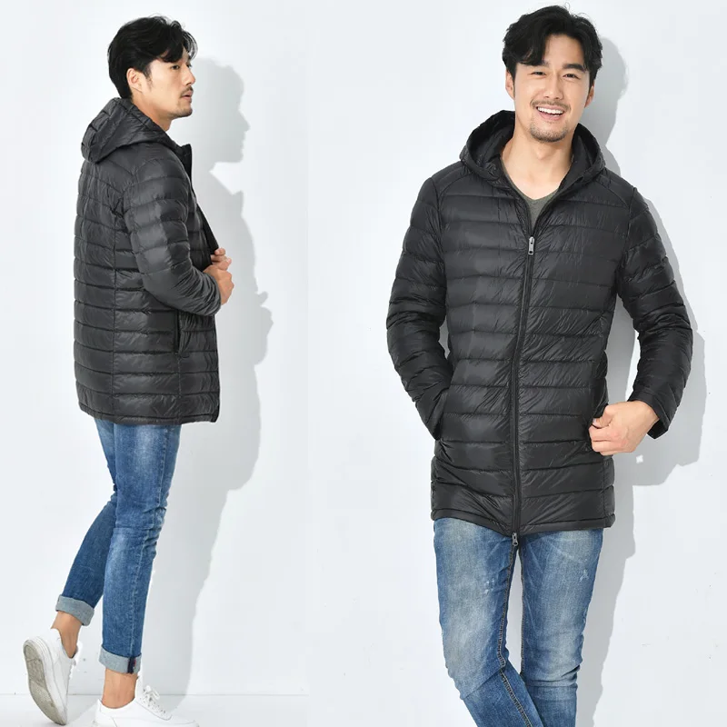 long puffer jacket New Men Long Jacket  Winter Autumn Coat Duck Down Coat Hooded Ultra Light Down Jackets Solid Color Windbreaker Zipper hooded puffer jacket