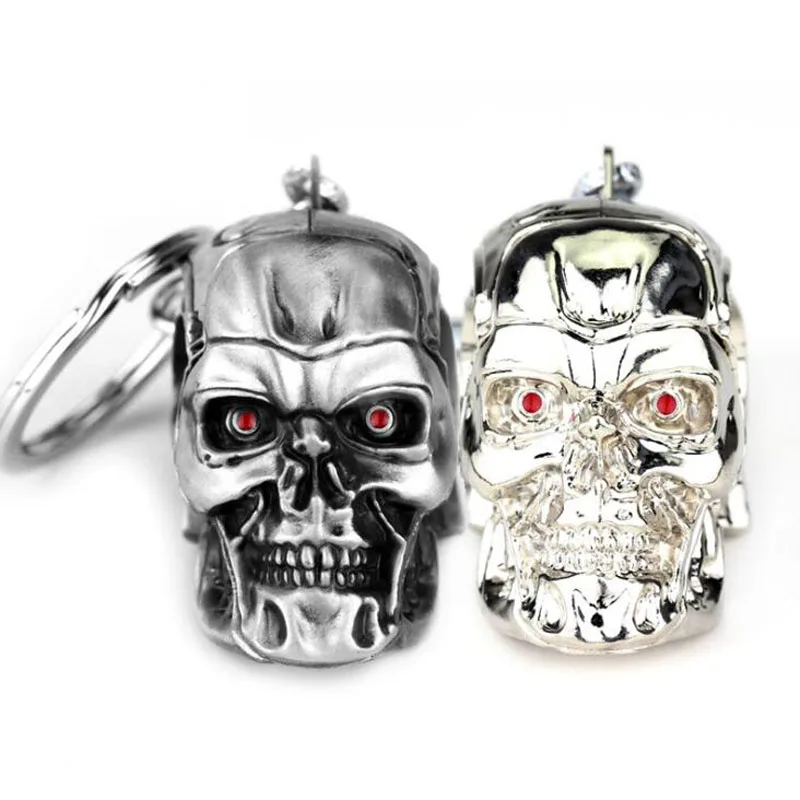 

10pcs/lot Fashion Jewelry Silvery Jewelry Pendant Movie Terminator Skeleton Mask Keychain Skull Key Ring for Men Car Key Chain