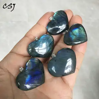 

CSJ 100% Natural Heart Labradorite Pendants 925 Silver Moonstone Sunstone Necklace Divination spiritual meditation Fine Jewelry