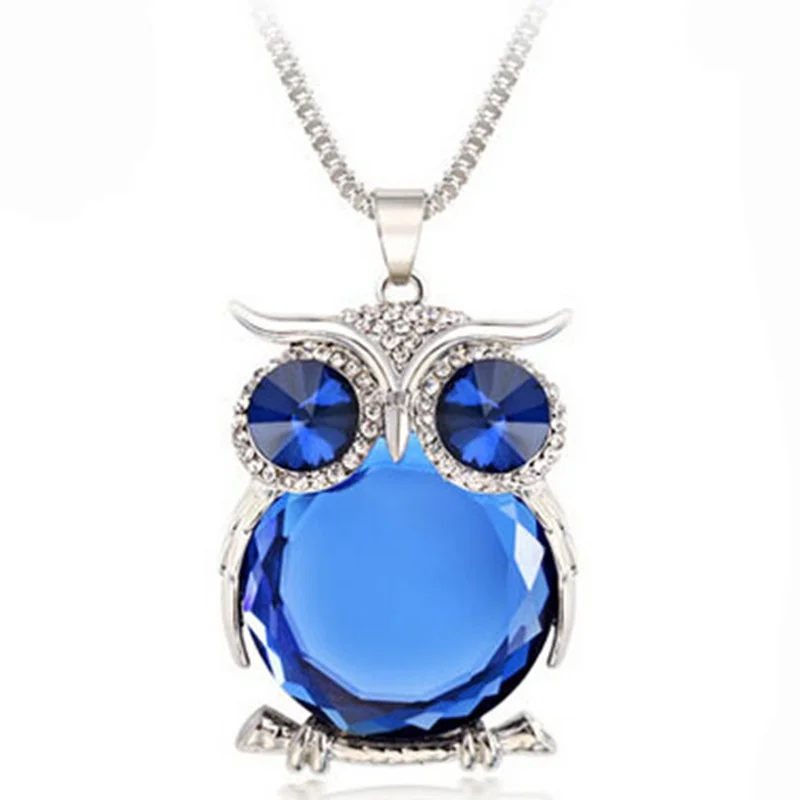 Delicated Crystal Owl Pendant Sweater Chain Bling Rhinestone Animal